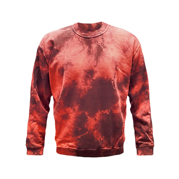 Men' s Crew Neck Pullover Blank Mineral Wash Tie Dye, Burgundy/Black - Ace-apparels-store